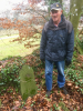 Rick finds a headstone (out of place) with the intials of the person who built his house in Coberley village